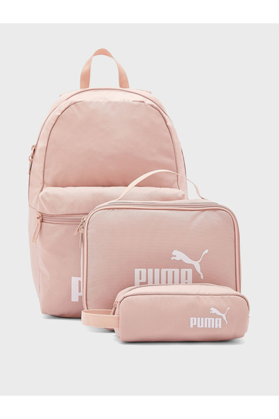 Puma مجموعة من 3 قطع - حقيبة غداء وحقيبة أقلام وحقيبة ظهر بشعار قطة - عرض 30 × ارتفاع 44 × عمق 14 سم