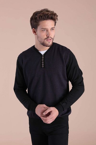 Ferraro Pulover negru din lână superfină cu decolteu în V pentru bărbați