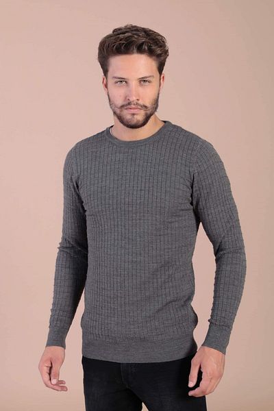 Ferraro Ανδρικό πουλόβερ από μαλλί Anthracite Crew Neck Superfine
