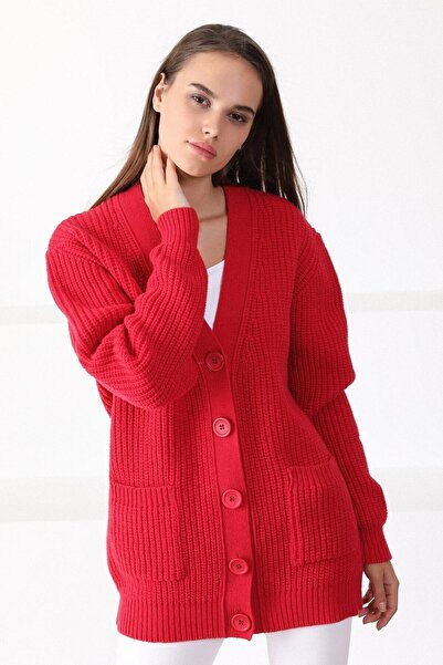 Ferraro Women's Red Adda Wool Oversize Knitwear Cardigan