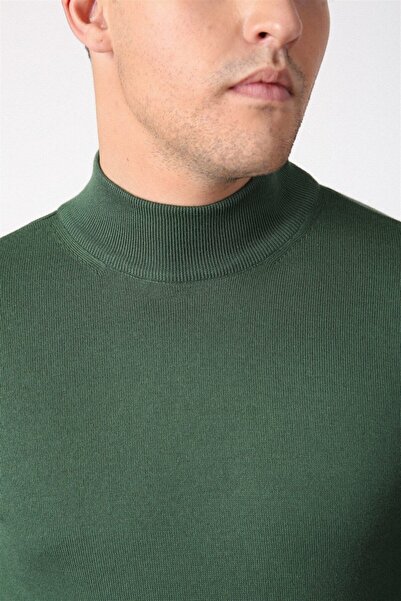 Ferraro Men's Green Half Turtleneck Cotton Sweater