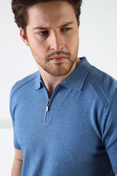 Ferraro A.airman Tricou tricotat pentru bărbați, guler polo cu fermoar, bumbac 100%.