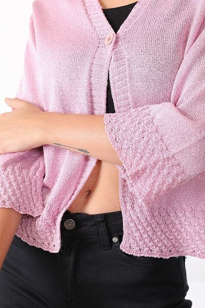 Ferraro Women's Pink V-Neck Single Button Knitwear Cardigan