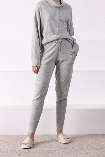 Ferraro A.grey Pocketed Skinny Leg Cashmere Women's Knitwear Trousers