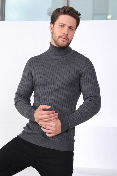 Ferraro Αντρικό βαμβακερό πουλόβερ Anthracite Turtleneck Twill