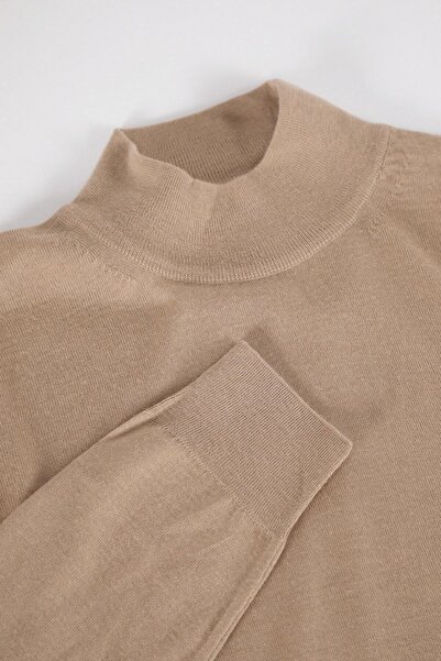 Ferraro Camel Yarım Balıkçı Superfine Yün Erkek Triko Kazak