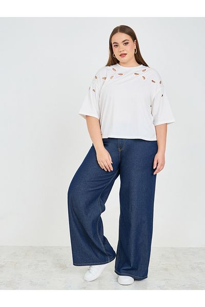 Styli Plus Size Wide Leg Jeans with Pocket Construct