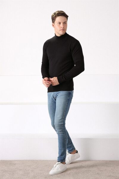 Ferraro Erkek Siyah Yarım Balıkçı Yaka Pamuk Kazak