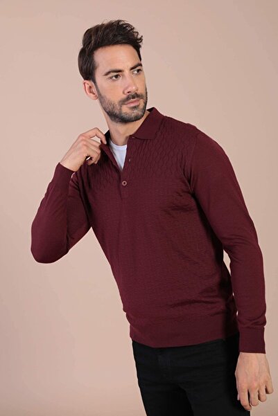 Ferraro Erkek  Bordo  Polo Yaka Superfine Yün Kazak