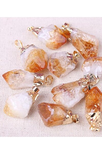 Kızlarağası Gümüş Doğal İşlenmemiş Ham Sitrin Taşı Kolye (Zincir Dahil)