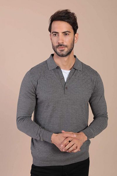 Ferraro Ανδρικό πουλόβερ με γκρι γιακά Polo Superfine μαλλί