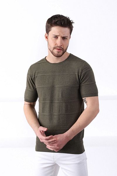 Ferraro Ανδρικό πλεκτό μπλουζάκι Khaki Crew Neck 100% Cotton