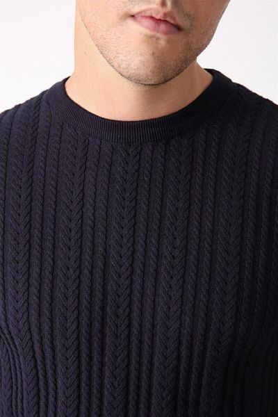 Ferraro Ανδρικό βαμβακερό πουλόβερ Navy Blue Crew Neck