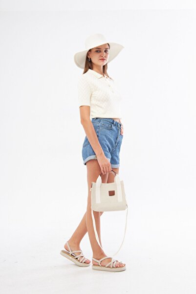 Solex Kadın Krem Kanvas Çapraz Askılı Mini The Tote Bag El Omuz Çanta