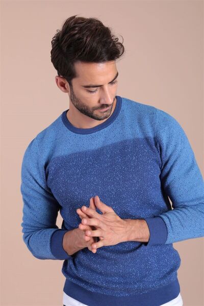 Ferraro Erkek Saks Bisiklet Yaka Pamuk İpek Kazak