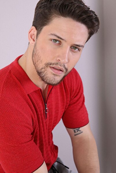 Ferraro Red Polo Collar Zippered 100% Cotton Men's Knitwear T-shirt