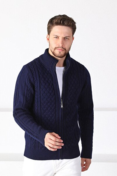 Ferraro سترة صوفية سميكة بسحاب للرجال باللون الأزرق الداكن