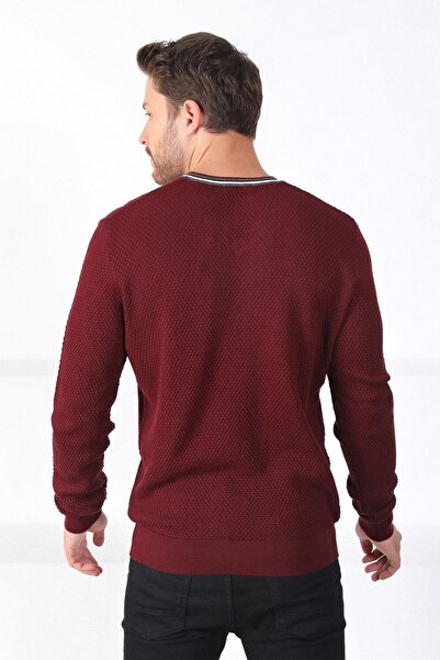 Ferraro Erkek Bordo V Yaka Pamuk Kazak