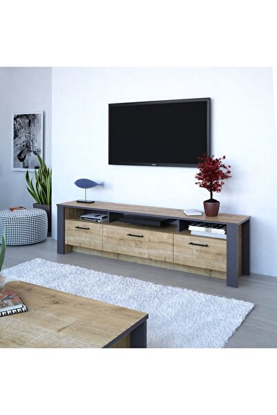 Decorotika MANHATTAN TV ÜNİTESİ 180 SAFİR MEŞE KOYU GRİ