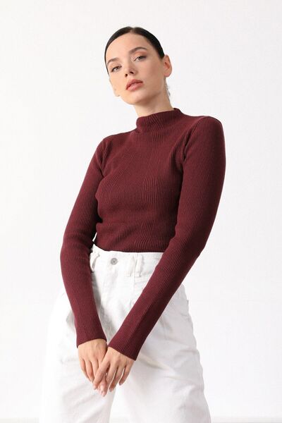 Ferraro Women's Cherry Modern Collar Long Sleeve Knitwear Sweater