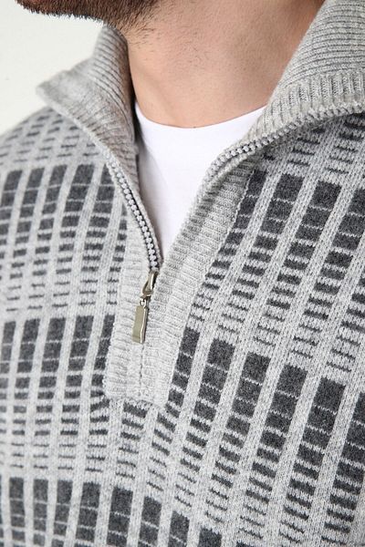 Ferraro Ανδρικό πουλόβερ A.grey με φερμουάρ 100% Lambswool