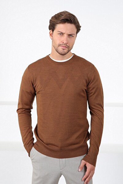 Ferraro Taba Bisiklet Yaka Superfine Yün Erkek Triko Kazak