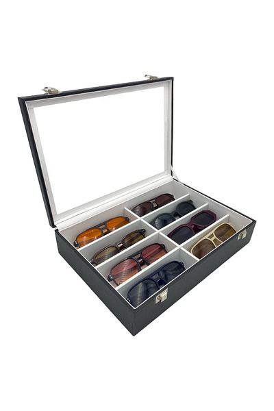 sezginkutuveaksesuar Glasses Box 8 Pieces Organizer Black Leather