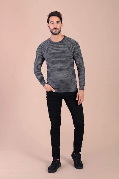 Ferraro Ανδρικό πουλόβερ από μαλλί Anthracite Crew Neck Superfine