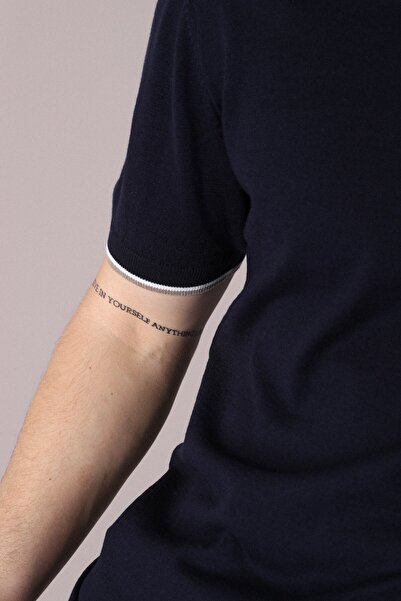 Ferraro Navy/white Collar Stripe Buttoned 100% Cotton Men's Knitwear T-shirt