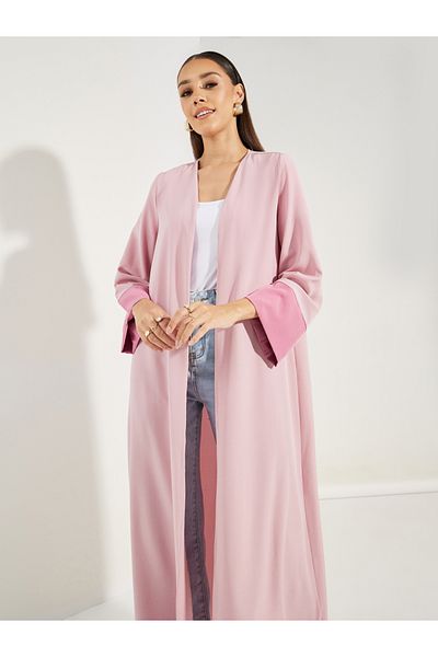 Styli Contrast Cuff Open Front Abaya
