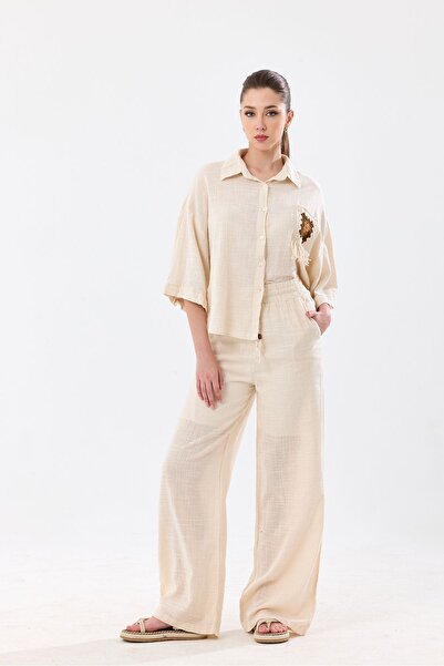 Leo Ferre Ženske palazzo pantalone sa podstavom i vezanjem Lan