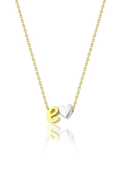 Ziu 925 Ayar El Yazılı Harfli Ve Kalpli E Kadın Gümüş Kolye (UZUNLUK 42 CM) Harf Boyutu 0.5 Cm