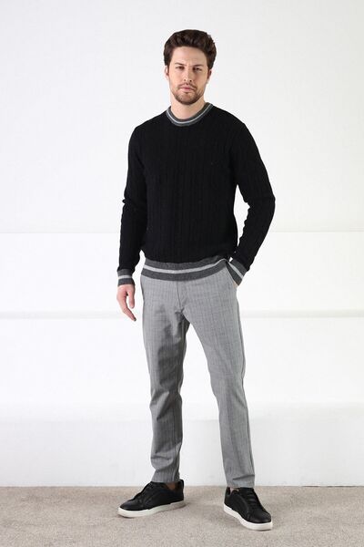 Ferraro Siyah/füme Bisiklet Yaka %100 Kuzu Yünü Erkek Kazak