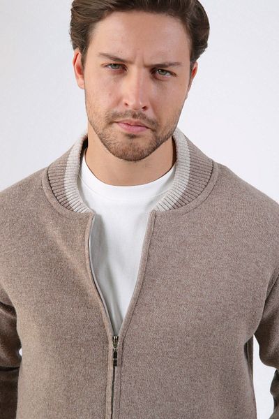 Ferraro Ανδρική πλεκτή ζακέτα με γιακά Bomber Beige Bomber Cashmere