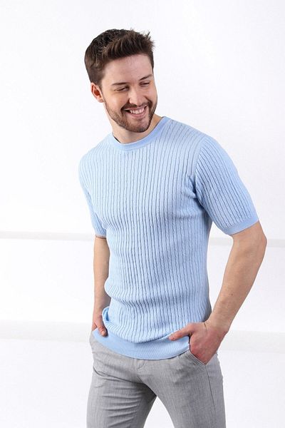 Ferraro Tricou pentru bărbați, 100% bumbac, cu gât albastru