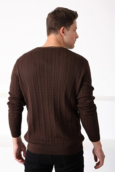 Ferraro Men's Brown V-Neck Cotton Sweater