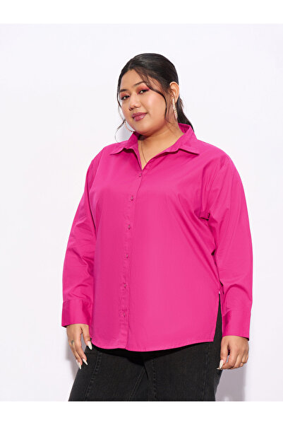 Sassafras By Styli Plus Solid Poplin Shirt with Full Button Closure