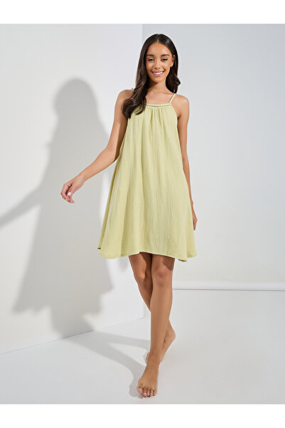 Styli Cotton Gauze Lace Ladder Insert Slip Dress