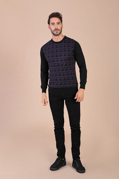 Ferraro Pulover negru din lână superfină pentru bărbați