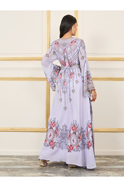 Maxim Creation By Styli Handwork Rhinestone Detail Digital Print Belted Jalabiya