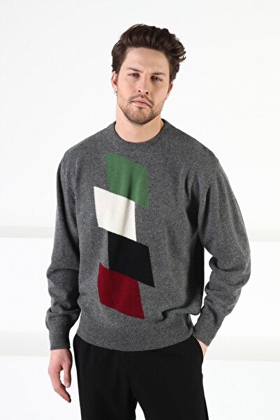 Ferraro Smoked Crew Neck 100% Lamb Wool Men's Sweater