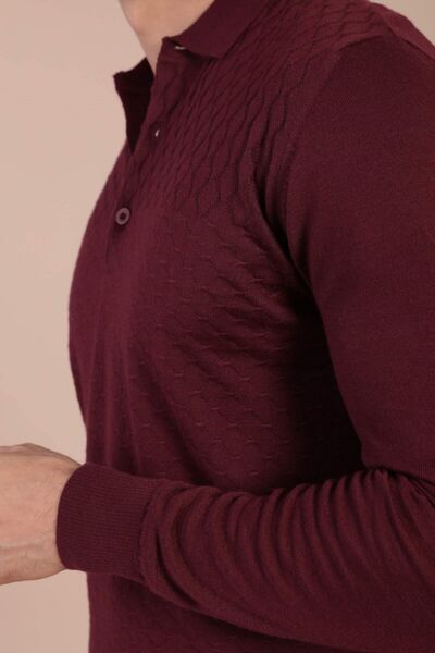 Ferraro Erkek  Bordo  Polo Yaka Superfine Yün Kazak