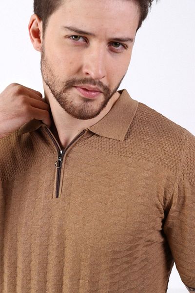 Ferraro Ανδρικό πλεκτό μπλουζάκι Camel Polo με φερμουάρ 100% βαμβάκι