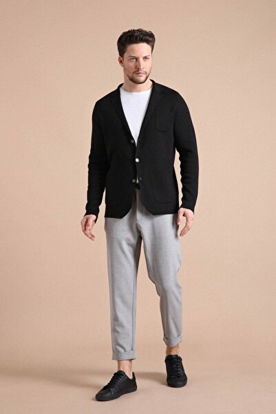 Ferraro Men's Black Three-Button Slim Cotton Knitwear Jacket