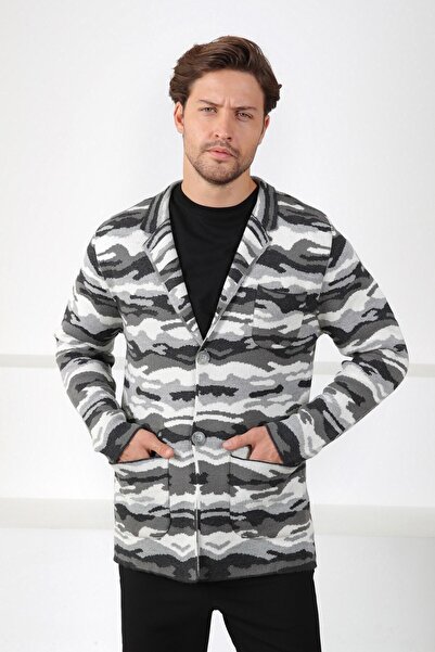 Ferraro Anthracite Camouflage Patterned Wool Knitwear Jacket