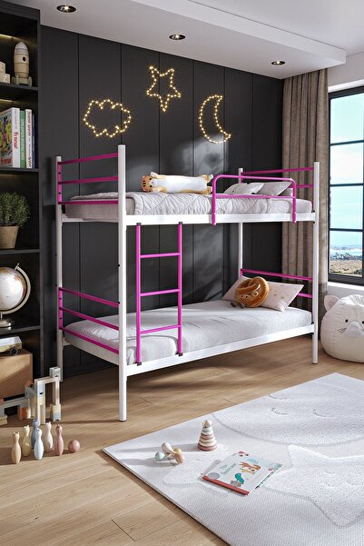 FANO Trend Ranza 90x200 Yatak Uyumlu Koyu Pembe Ayrılabilir Metal Ranza Karyola