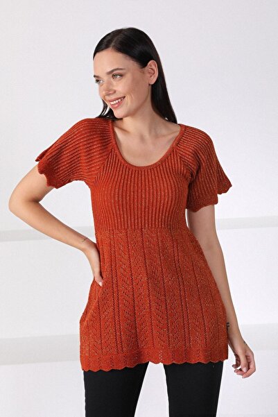 Ferraro Women's Orange Round Neck Waist Drawstring Knitwear Sweatshirt