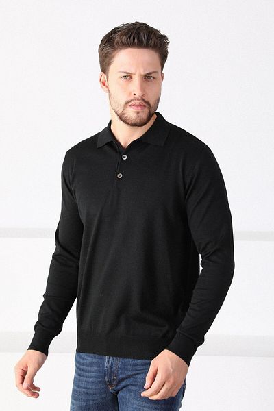 Ferraro Pulover negru cu guler polo pentru bărbați