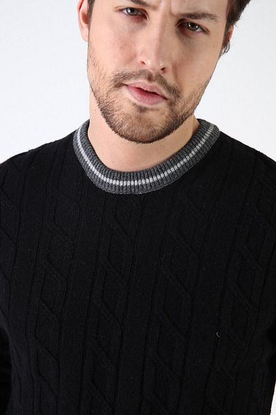 Ferraro Μαύρο/καπνιστό Crew Neck 100% Lamb Wool Ανδρικό πουλόβερ
