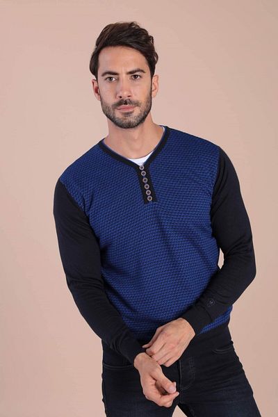 Ferraro Ανδρικό πουλόβερ Navy Blue V-Neck Superfine Wool